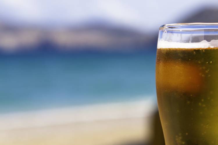 beer on table at beach