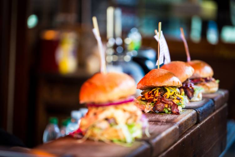 burgers on display 