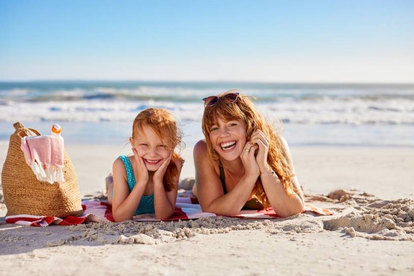 mother and daughter at beach